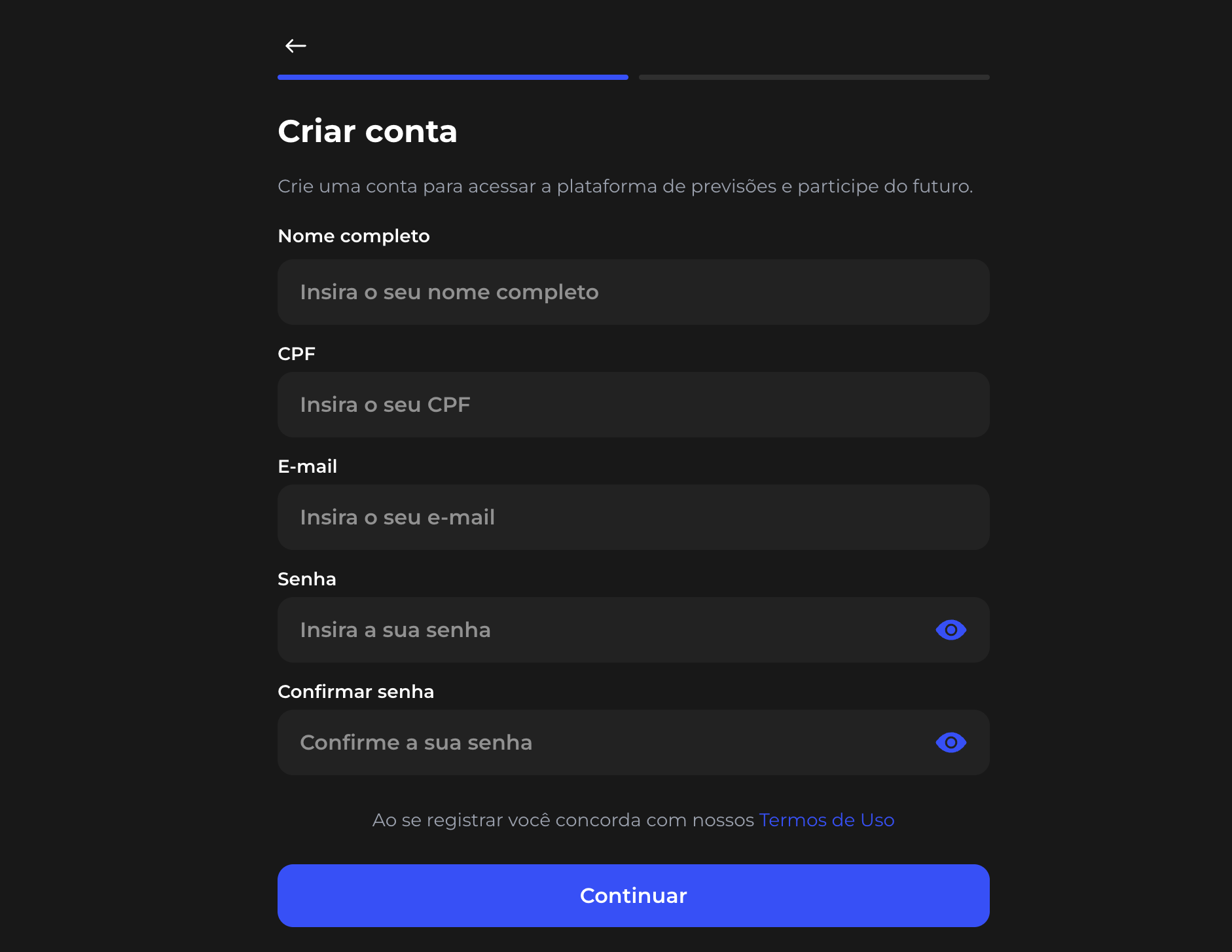 Criar conta Palpitano passo a passo