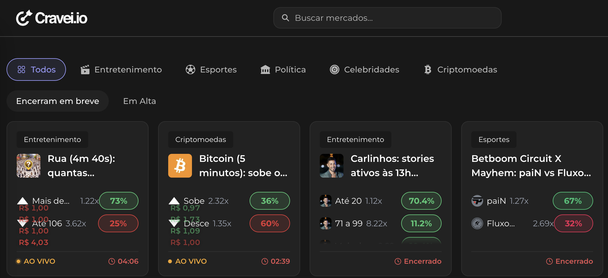 Mercado de previsões Cravei.io